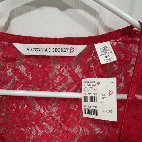 Women’s VTG Victorias Secret Lace Red Robe One‎ Size  (missing Belt) - Picture 3 of 7